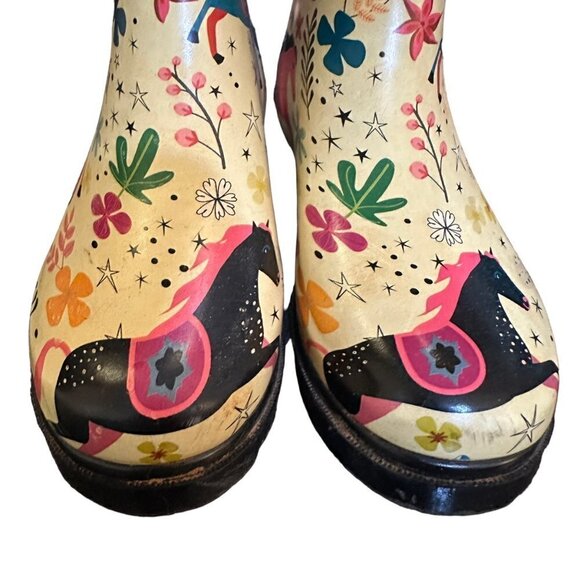 Lone Cone Rain Boots Tall Outdoor Matte Finish Fun Moroccan Horses Womens Size 5 - Picture 3 of 9